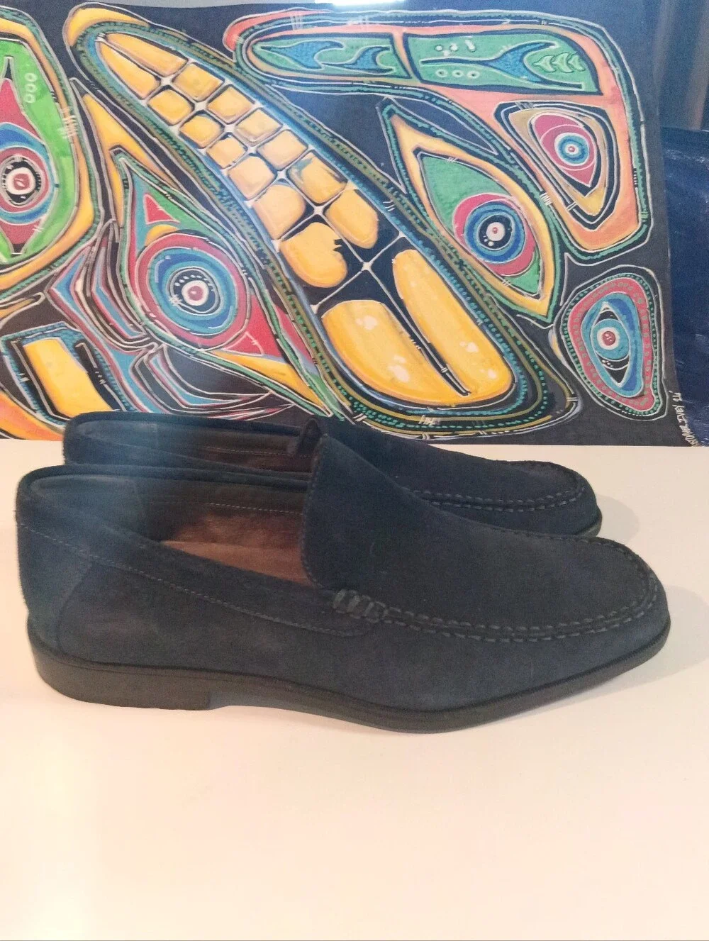 Calvin Klein Men's Dark Blue Suede Dress Shoes - Casual Leather Loafers